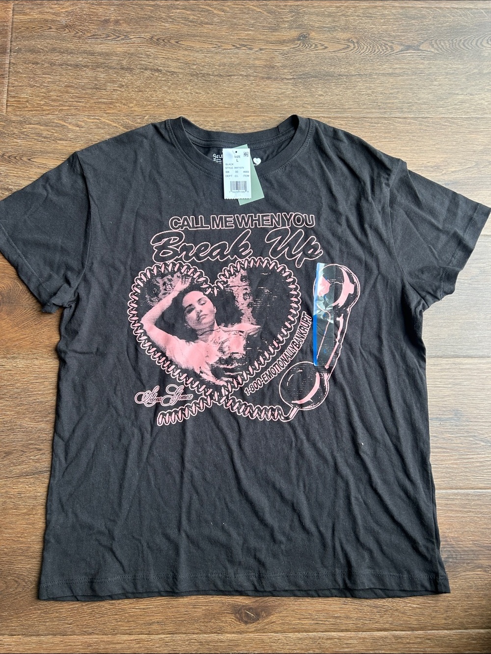 NWT Selena Gomez Call Me When You Break Up Graphic Tee - Black & Pink | Selena